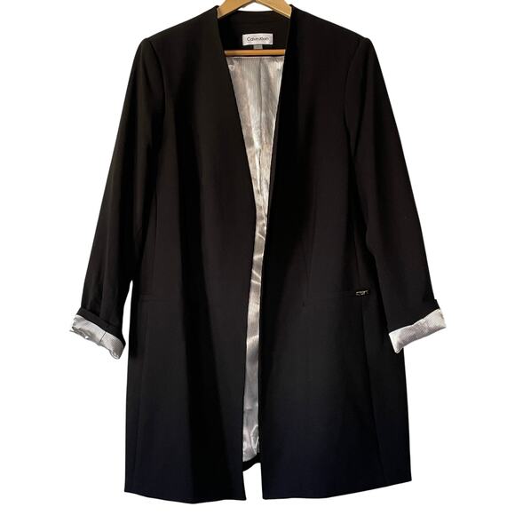 Calvin Klein Womens Blazer Jacket Career Longer Length Size 18W Black Plus - Picture 1 of 11